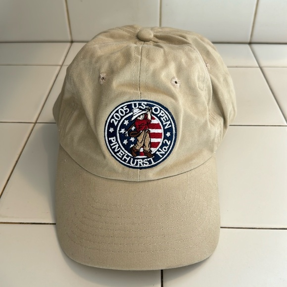 2005 US Open Pinehurst No. 2 USHA Golf Baseball Adjustable Hat Cap beige - Picture 1 of 6